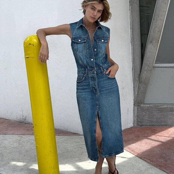 NWT ZARA Z1975 SLEEVELESS DENIM MIDI DRESS M - Picture 1 of 5